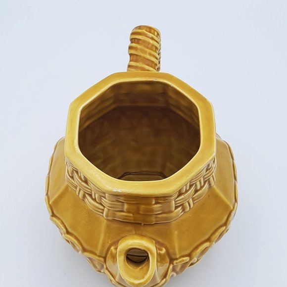 Mustard Yellow Basket Woven Glazed Decorative Tea Pot Cottagecore - Picture 8 of 13